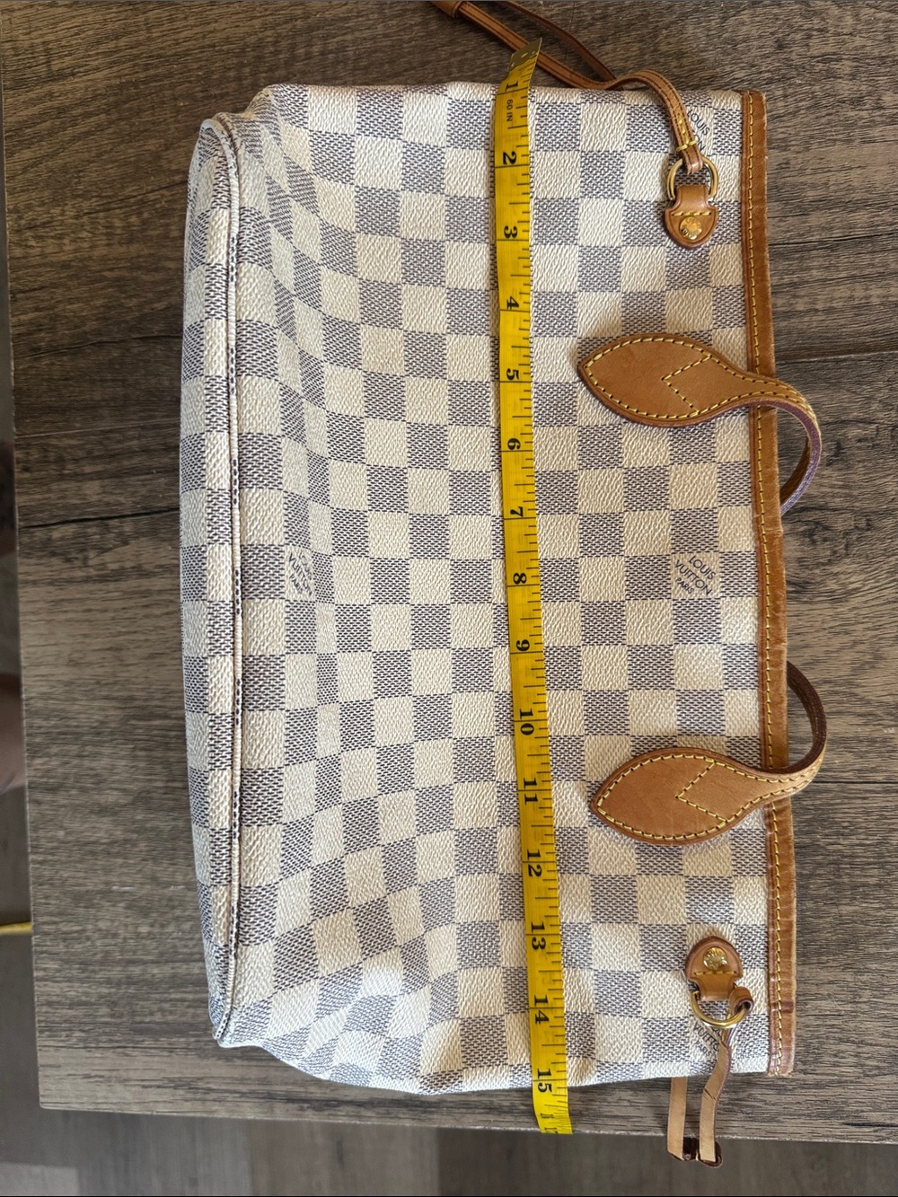 Louis Vuitton Damier Azur Checkered Tote with Tan Leather Trim - Picture 15 of 16